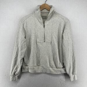 EVERLANE Sweatshirt S The Track 1/2 Zip Pullover Terry Organic Cotton Gray